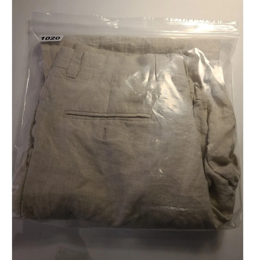 Inserch Men's 36x31 Linen Pleated Trousers Pants Beige Tan Frayed Hem‎ Neutral